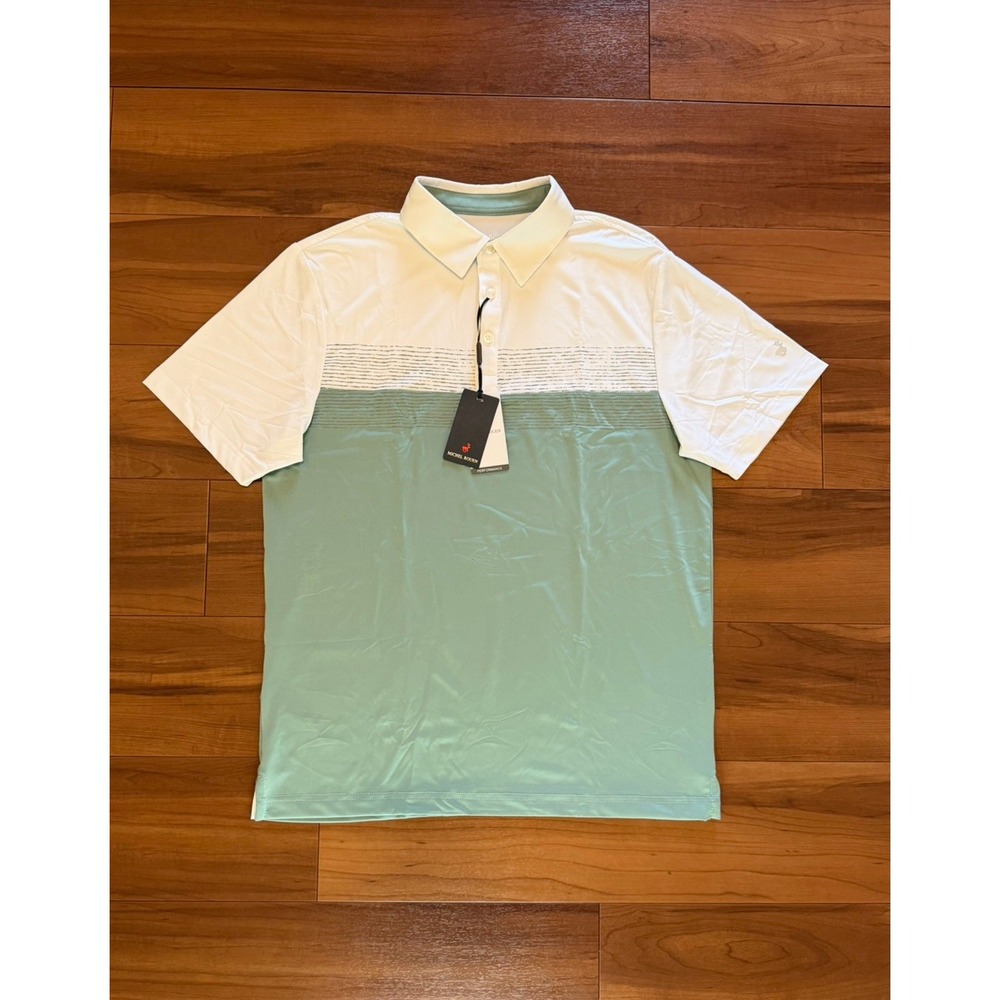 Michael Rouen Performance Polo Shirt UPF 30+ Golf Beryl Green White NWT Men's S